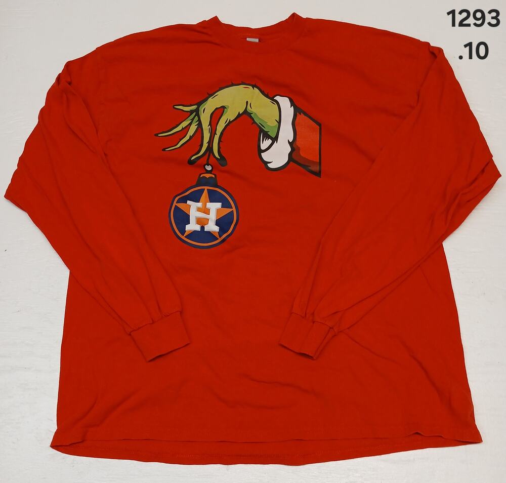 Gildan (XL) Red Grinch/Houston Astros Long Sleeve Shirt